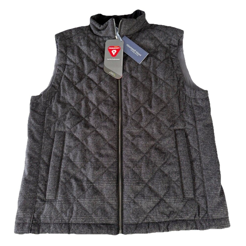 Vineyard Vines Dorset Quilted Vest Mens Size Small Jet Black Plaid New NWT